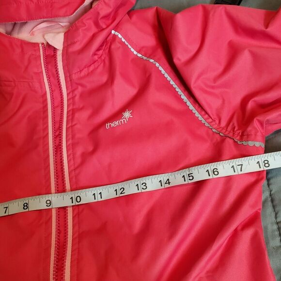 Therm Girl's Fleece Line Jacket Size 10 Pink Hooded Thumbholes EUC - Picture 7 of 10
